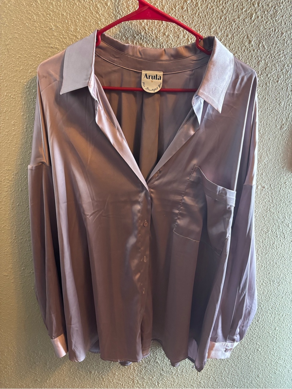ARULA Lavender Satin Button-Down Blouse